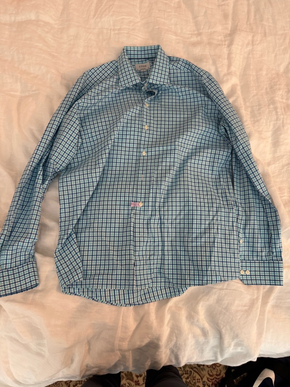 Eton Light Blue Checked Casual Button-Down Shirt